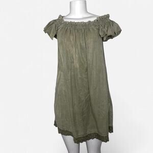 Zara dress with ruffle earthy green tone nature core indie boho Peasant Xs s